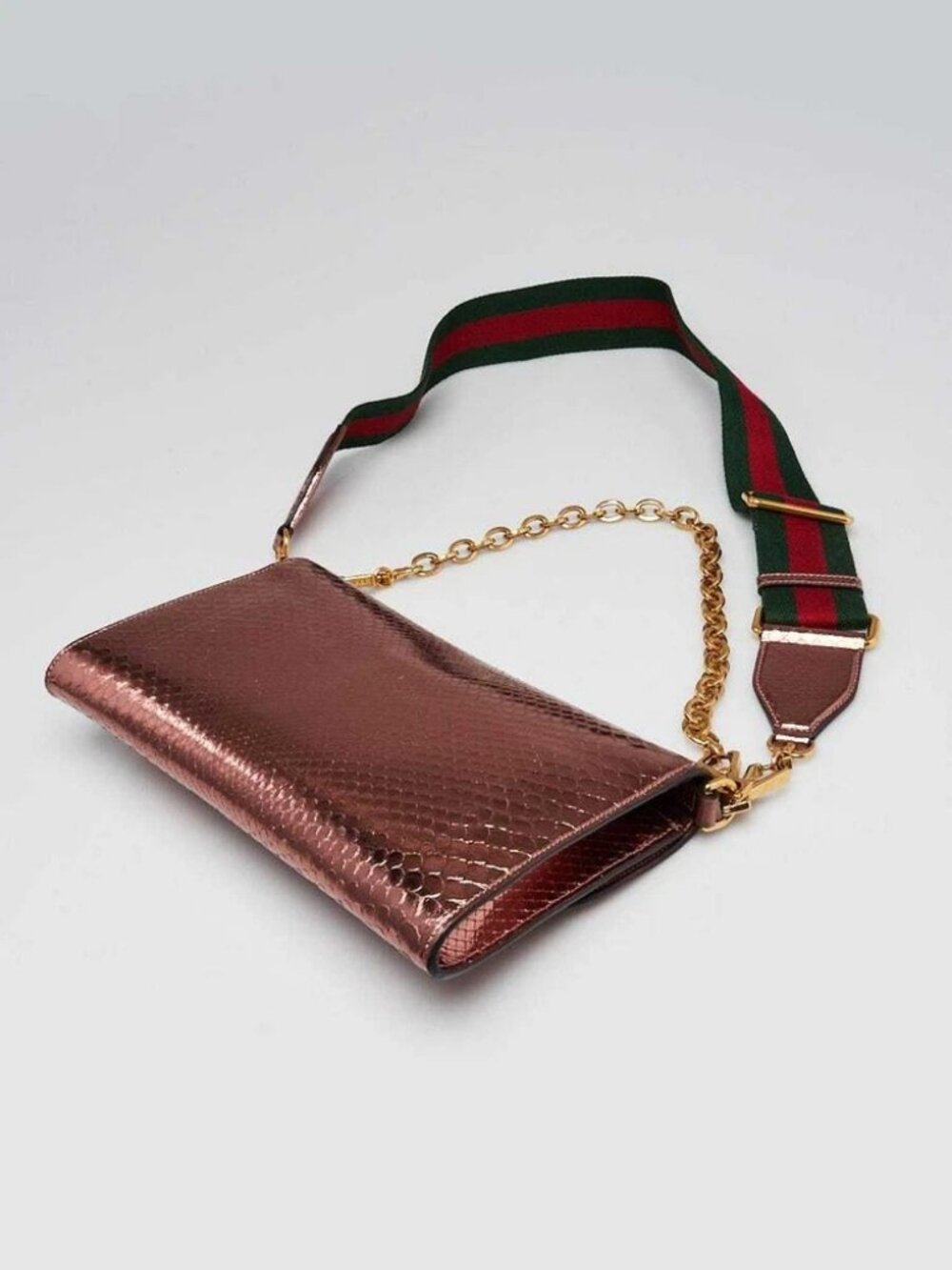 Gucci Pink Metallic Snakeskin Horsebit 1955 Small Crossbody Bag - Picture 2 of 11